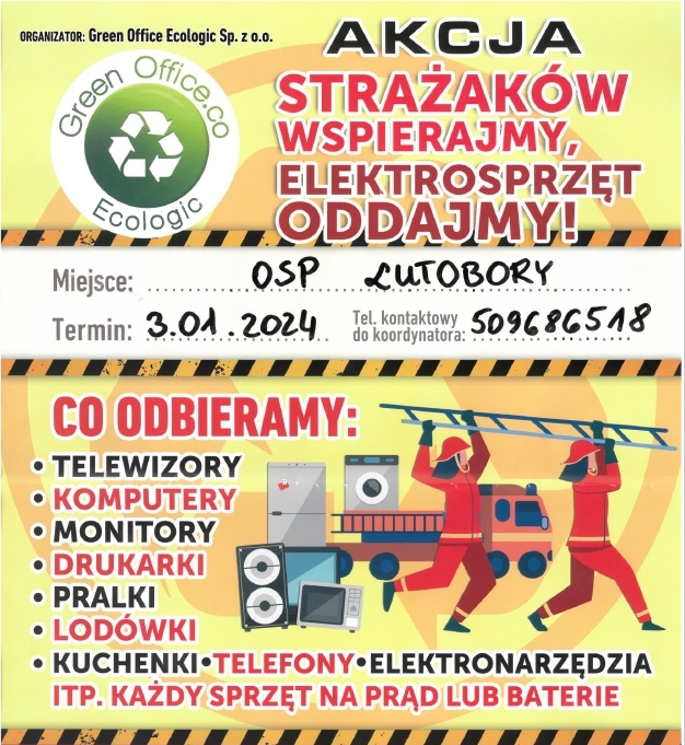 Zbiórka elektrośmieci, 3 stycznia 2024 r., OSP Lutobory