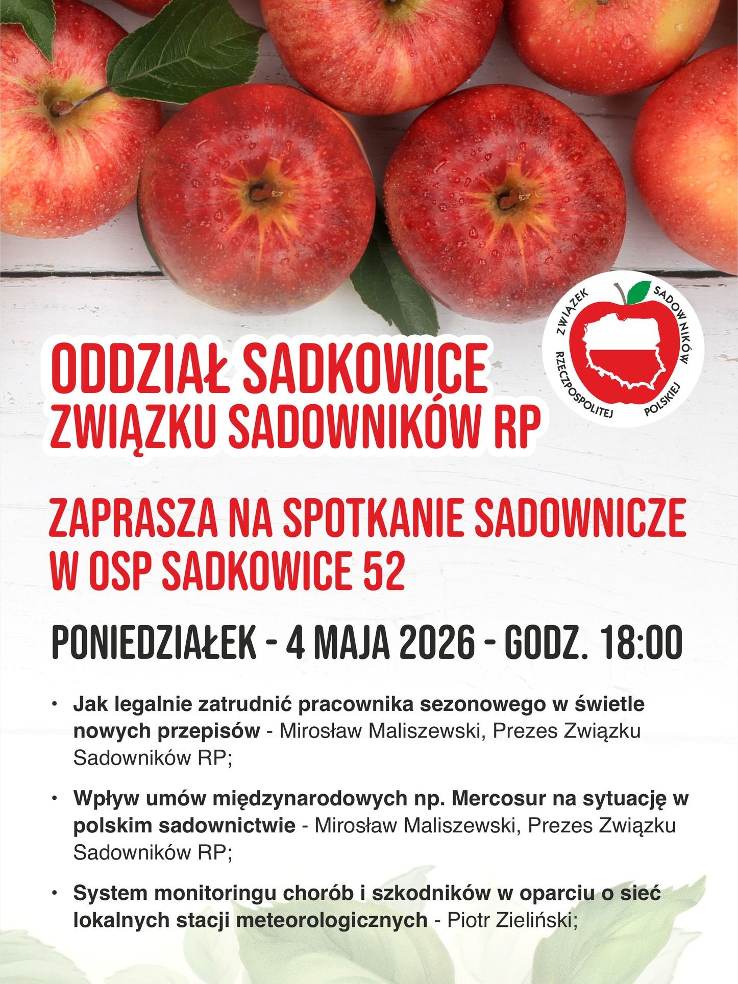 Związek Sadowników RP zaprasza na spotkanie sadownicze
